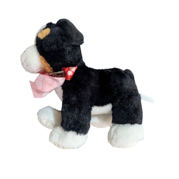 Black Puppy Love Plush Dog  Bow  - 12  Black/White With Tan Spots stuffed animal - Picture 2 of 8
